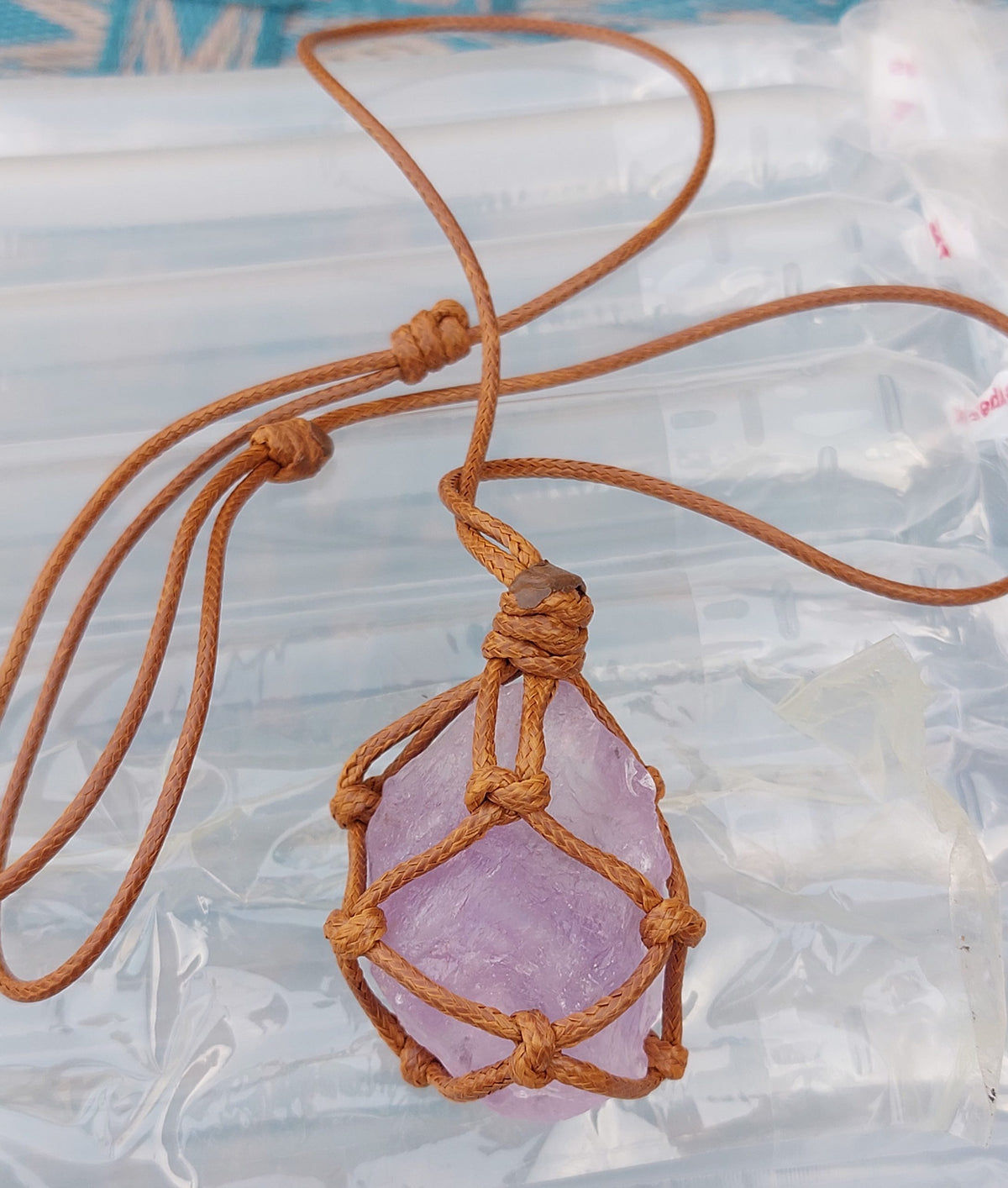 AMETHYS  NATUTAL GEMSTONE   PENDANT NECKLACE  ADJUSTABLE LENGTH