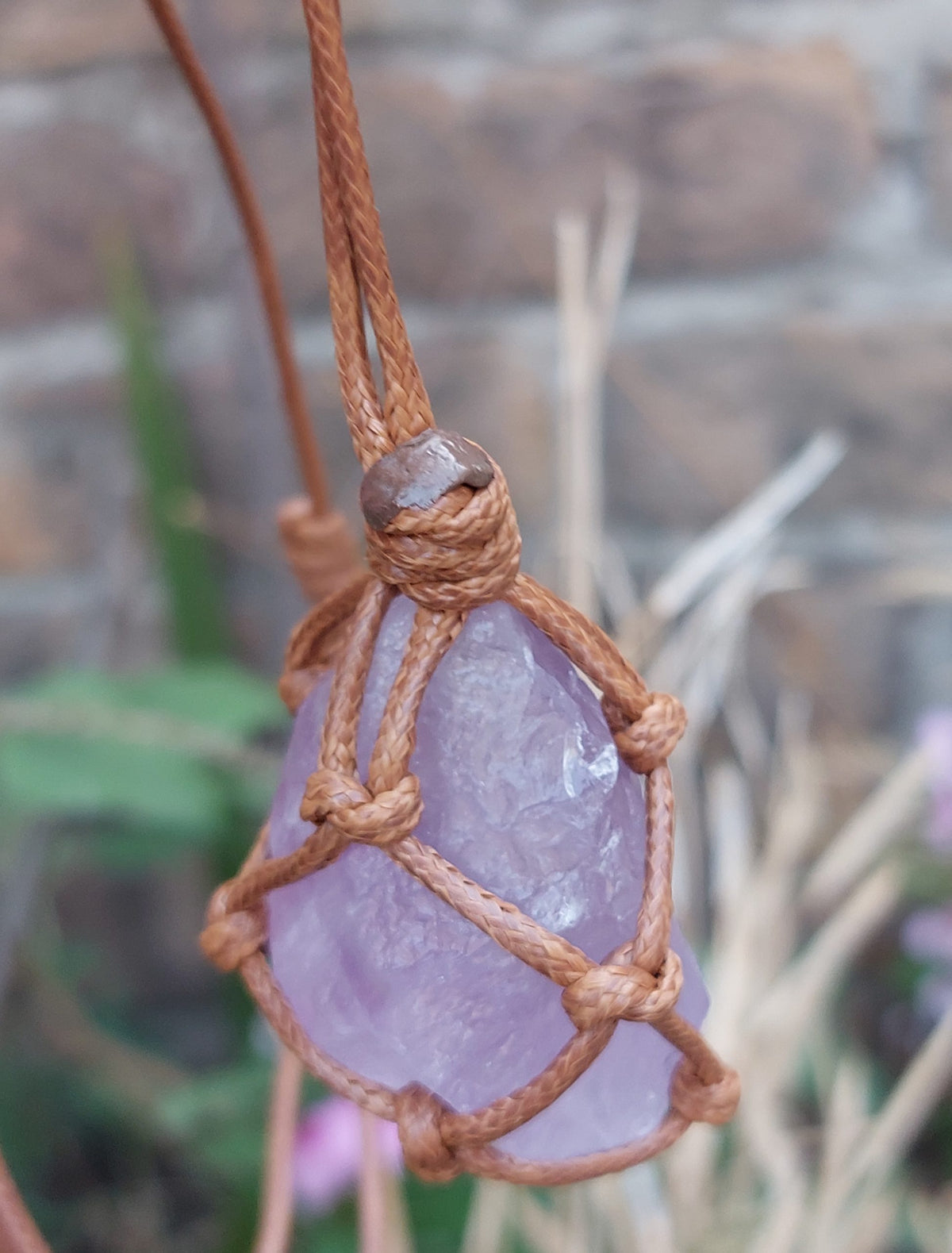 AMETHYS  NATUTAL GEMSTONE   PENDANT NECKLACE  ADJUSTABLE LENGTH