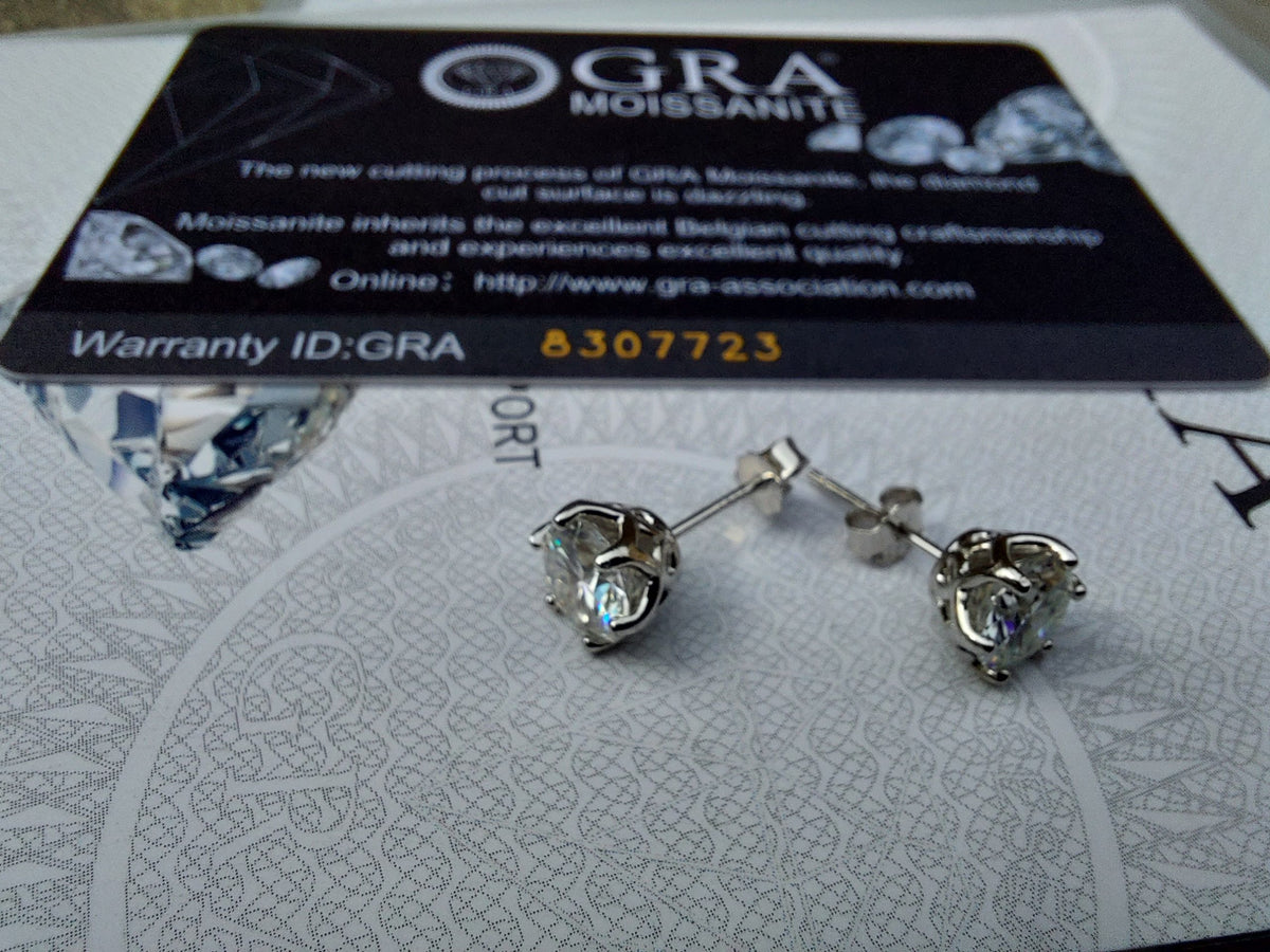 925 Sterling Silver D Color Moissanite Stud Certified
