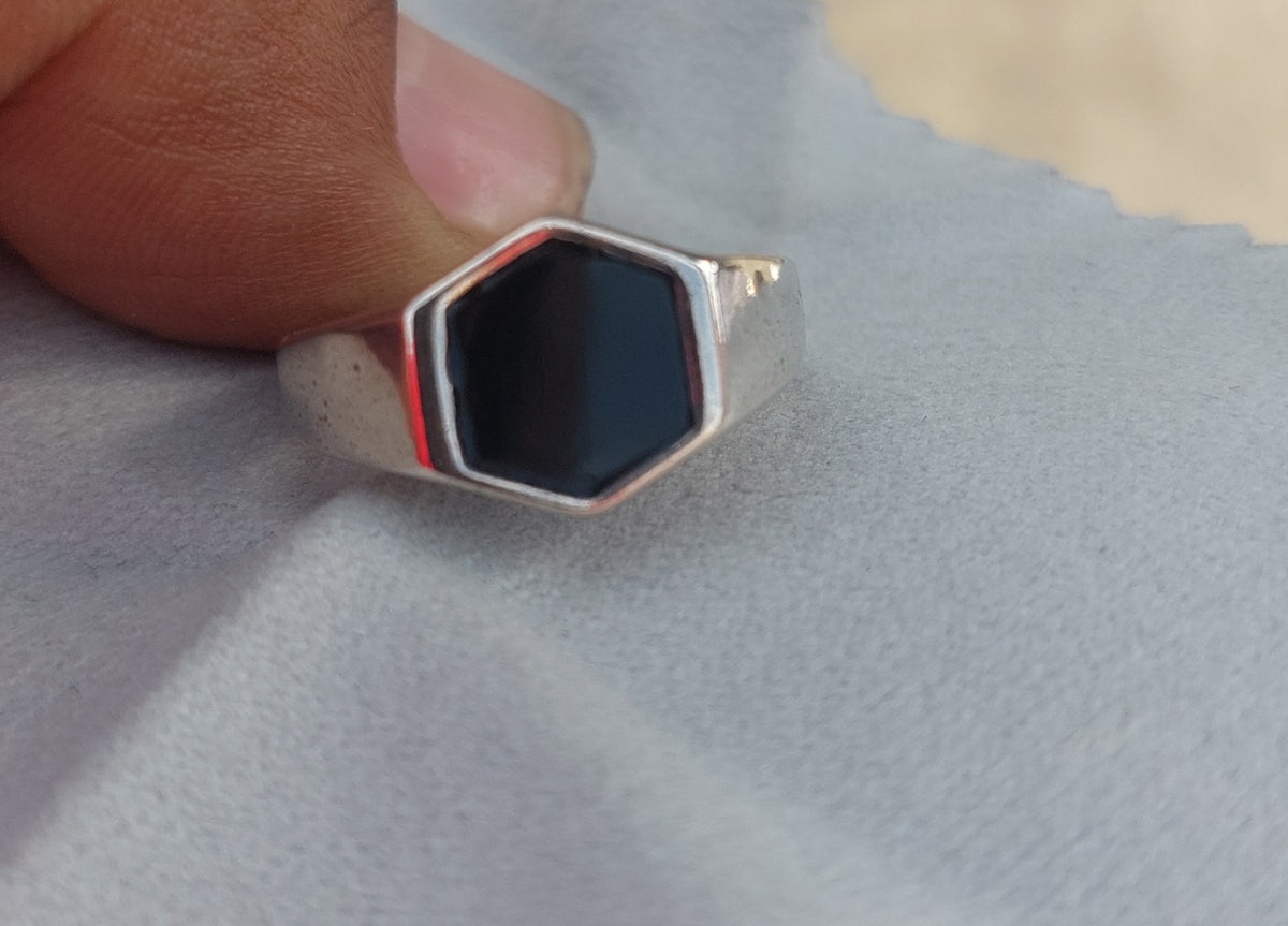 Black CZ Ring Adjustable Size – 925 Sterling Silver