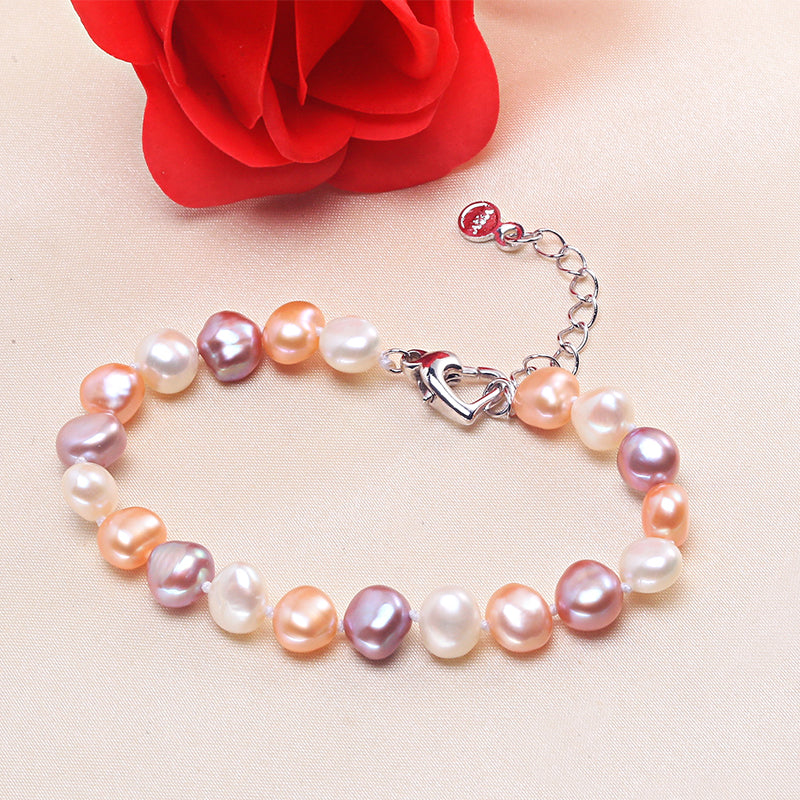 Genuine 925 Sterling Silver Bracelet For Women 8-9mm Natural Freshwater Pearl Silver Chain Jewelry Gift