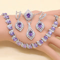 925 Sterling Silver Jewelry Sets For Women Wedding Jewelry Ladies Purple Zircon Earrings Bracelets Set Rings Pendant Necklace