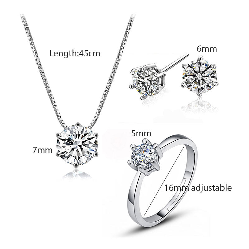 Necklace Earrings Ring Jewelry Set for Women Dazzling Zircon Necklace Jewelry