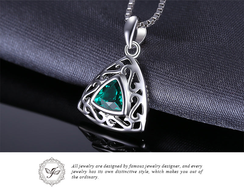 Synthetic Emerald Pendant Necklace 925 Sterling Silver Italian Jewelry