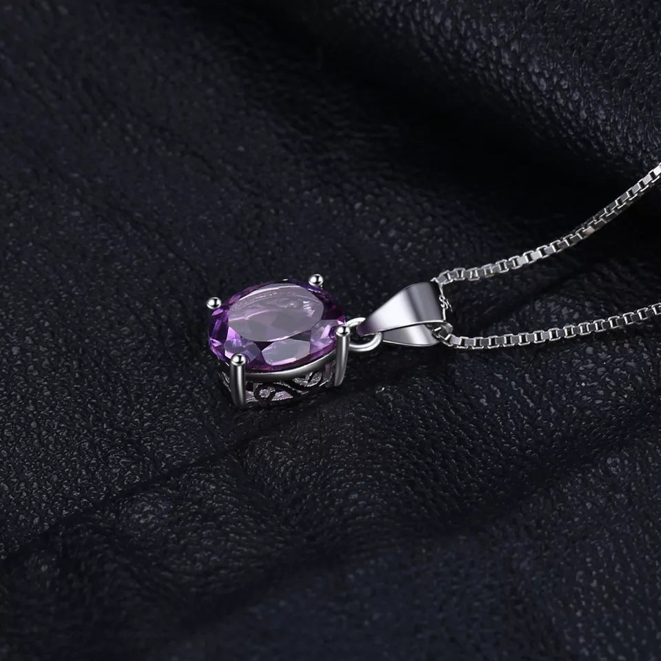 Natural Amethyst  925 Sterling Silver Ring Earring Pendant Necklace Jewelry Set