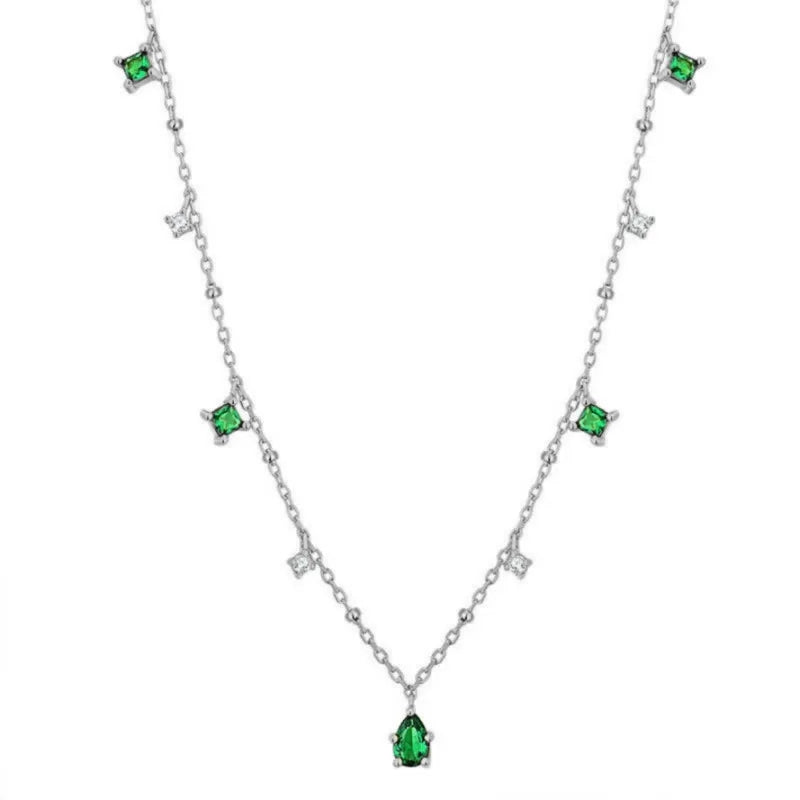 Silver And Gold Color Choker Necklace Exquisite Green Zircon Clavicle Chain Necklac