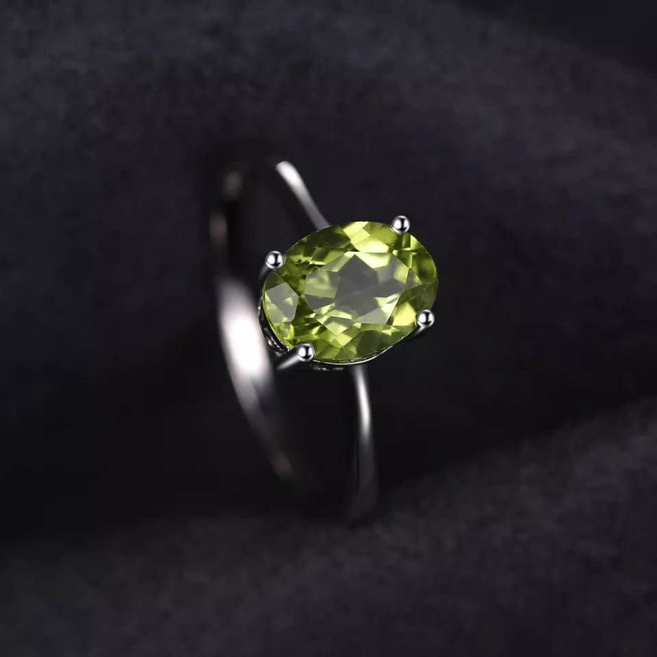 Natural  Peridot  925 Sterling Silver Ring Earring Pendant Necklace Jewelry Set