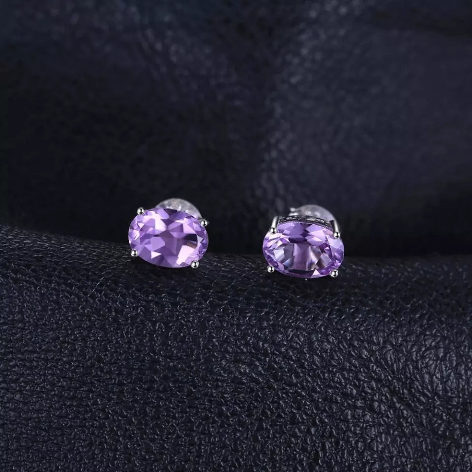 Natural Amethyst  925 Sterling Silver Ring Earring Pendant Necklace Jewelry Set