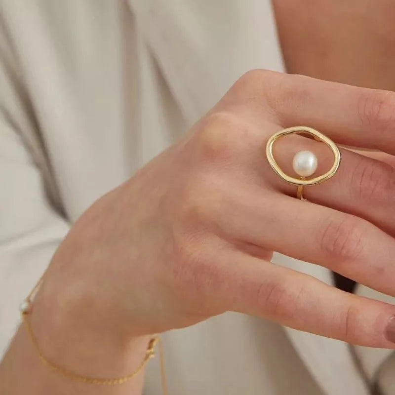 Gold Color Finger Rings INS Fashion France Gold Plated Creative Geometric Elegant Party Jewelry Gifts for Women