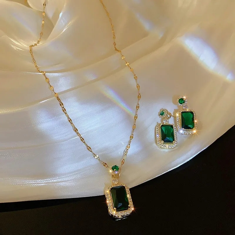 New Fashion Pendant Necklace Earring Stud Jewelry Set  Simple CZ Jewelry For Women Fine Jewelry