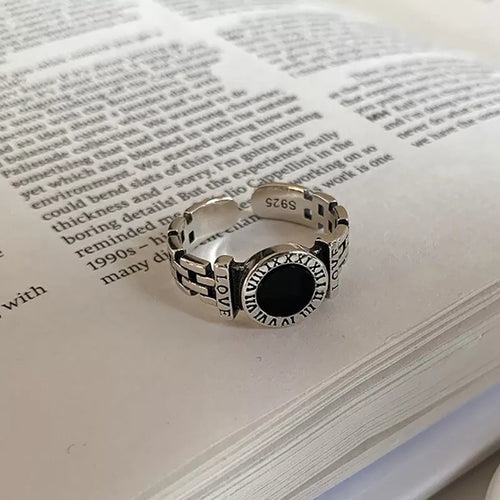 925 Sterling Silver Ring with Black Cubic Zirconia – Adjustable Size
