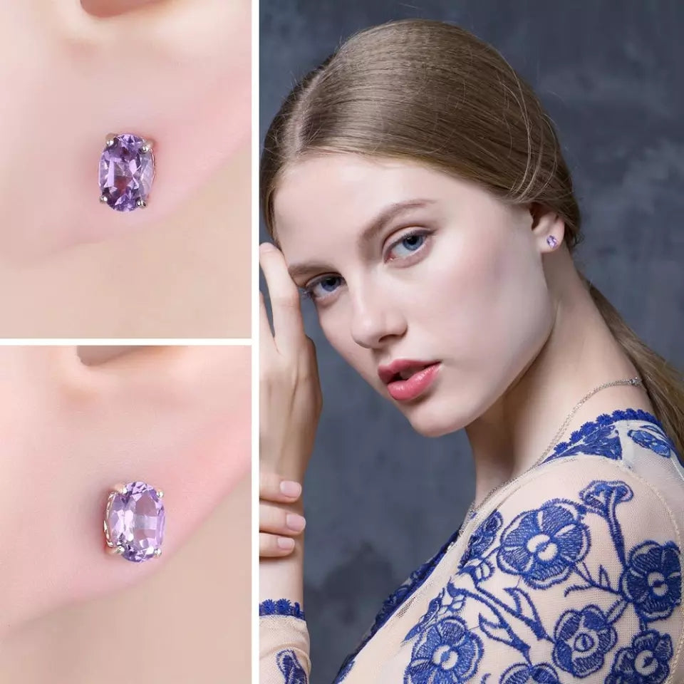 Natural Amethyst  925 Sterling Silver Ring Earring Pendant Necklace Jewelry Set