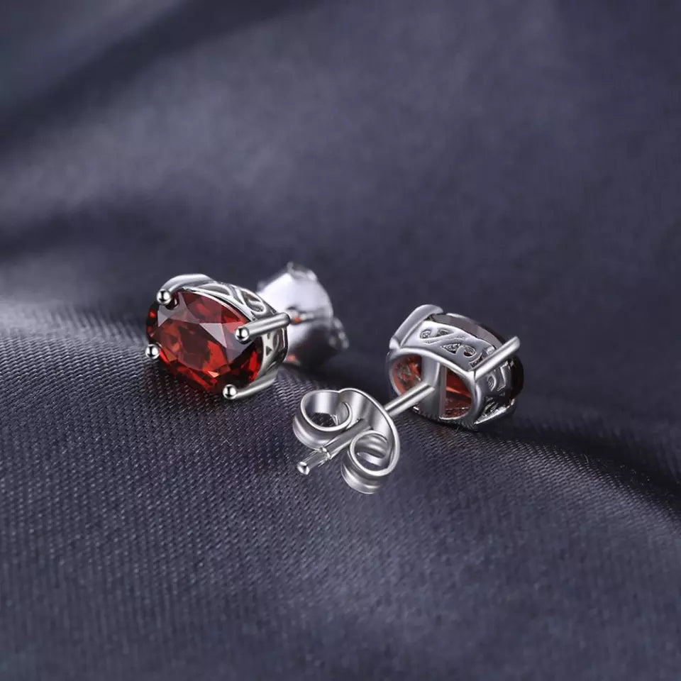 Natural  Garnet  925 Sterling Silver Ring Earring Pendant Necklace Jewelry Set