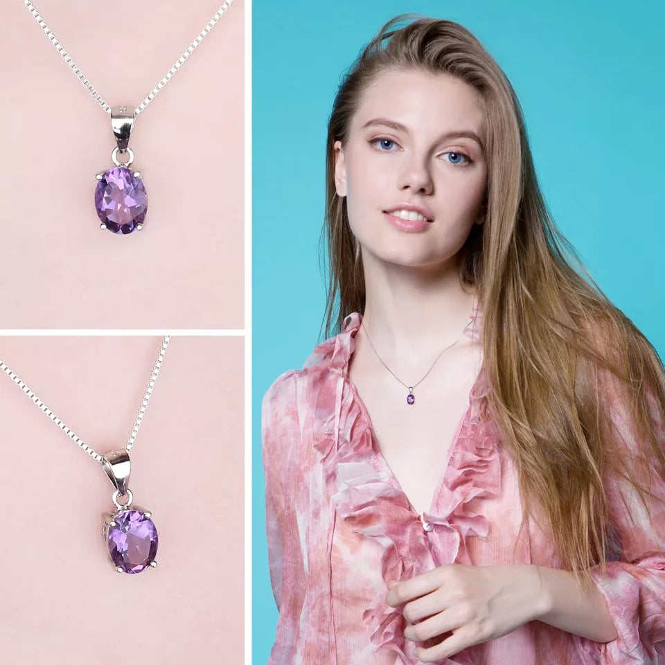 Natural Amethyst  925 Sterling Silver Ring Earring Pendant Necklace Jewelry Set