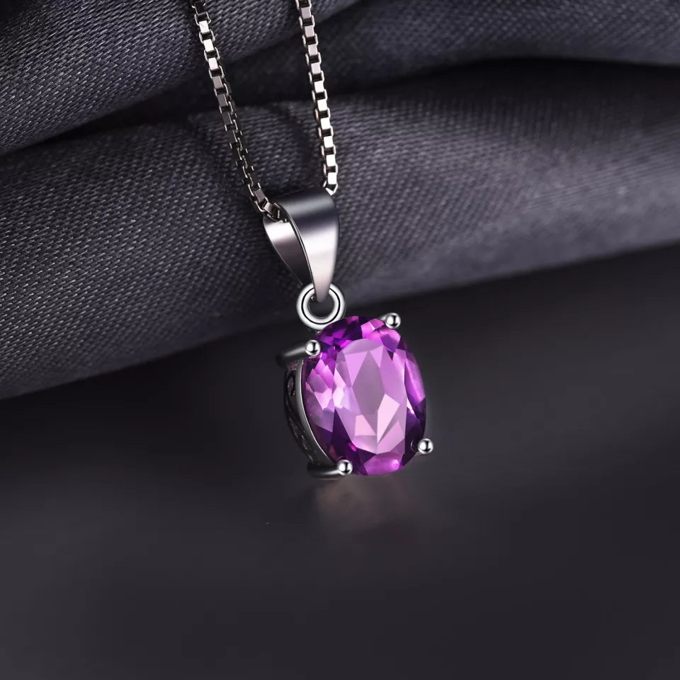Natural Amethyst  925 Sterling Silver Ring Earring Pendant Necklace Jewelry Set