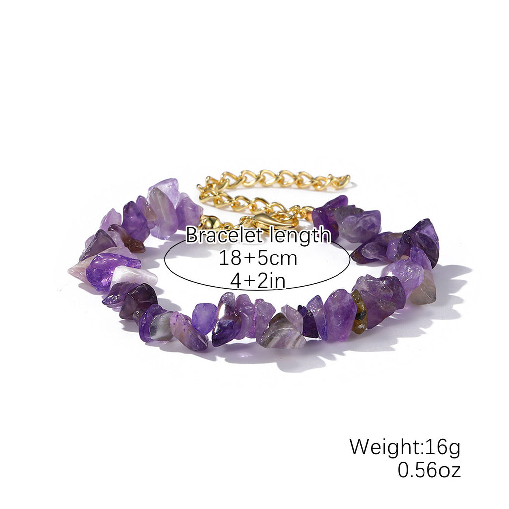 Classic Irregular Gemstone Bracelets Boho Healing Amethyst  Beads Stretch Bracelet