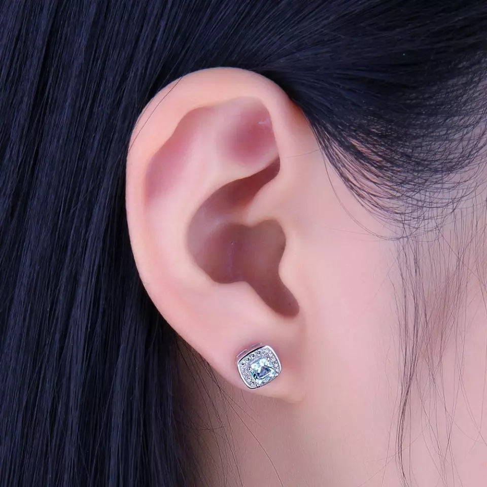 Genuine Blue Topaz 925 Sterling Silver Stud Earrings Pendant Necklace Open Adjustable Ring Jewelry Set for Women
