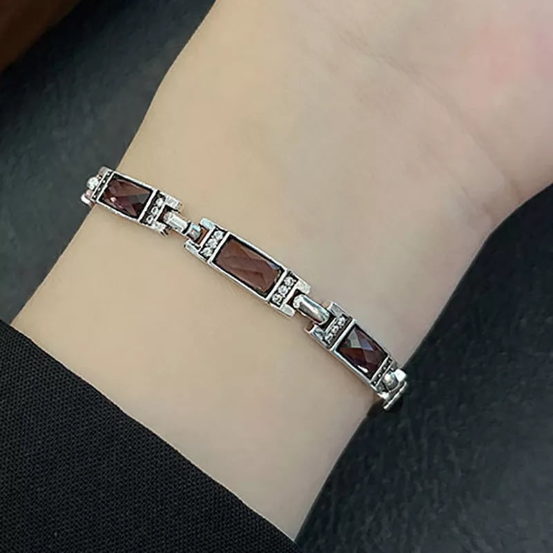 Vintage Handmade Zircons Chain Bracelet for Women Couples New Trendy Design Simple Geometric Party Jewelry Accessories
