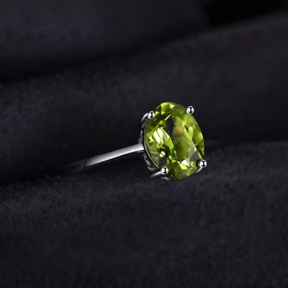 Natural  Peridot  925 Sterling Silver Ring Earring Pendant Necklace Jewelry Set