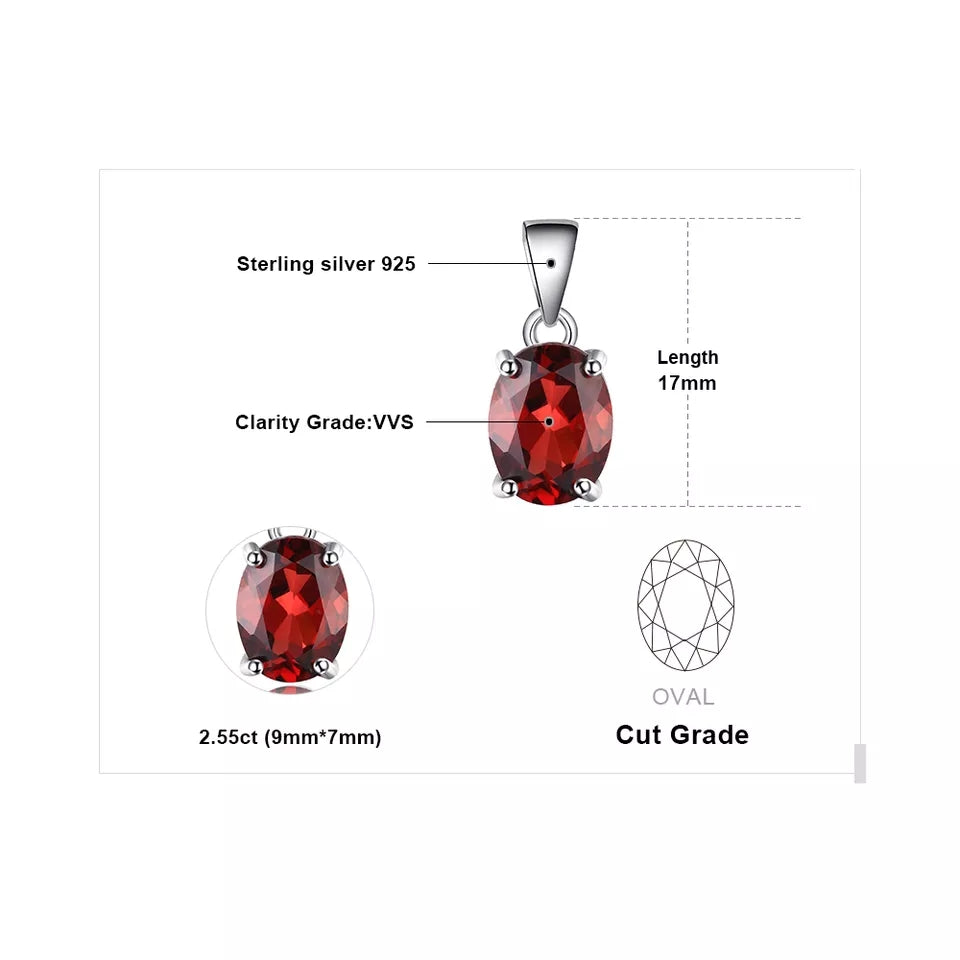 Natural  Garnet  925 Sterling Silver Ring Earring Pendant Necklace Jewelry Set