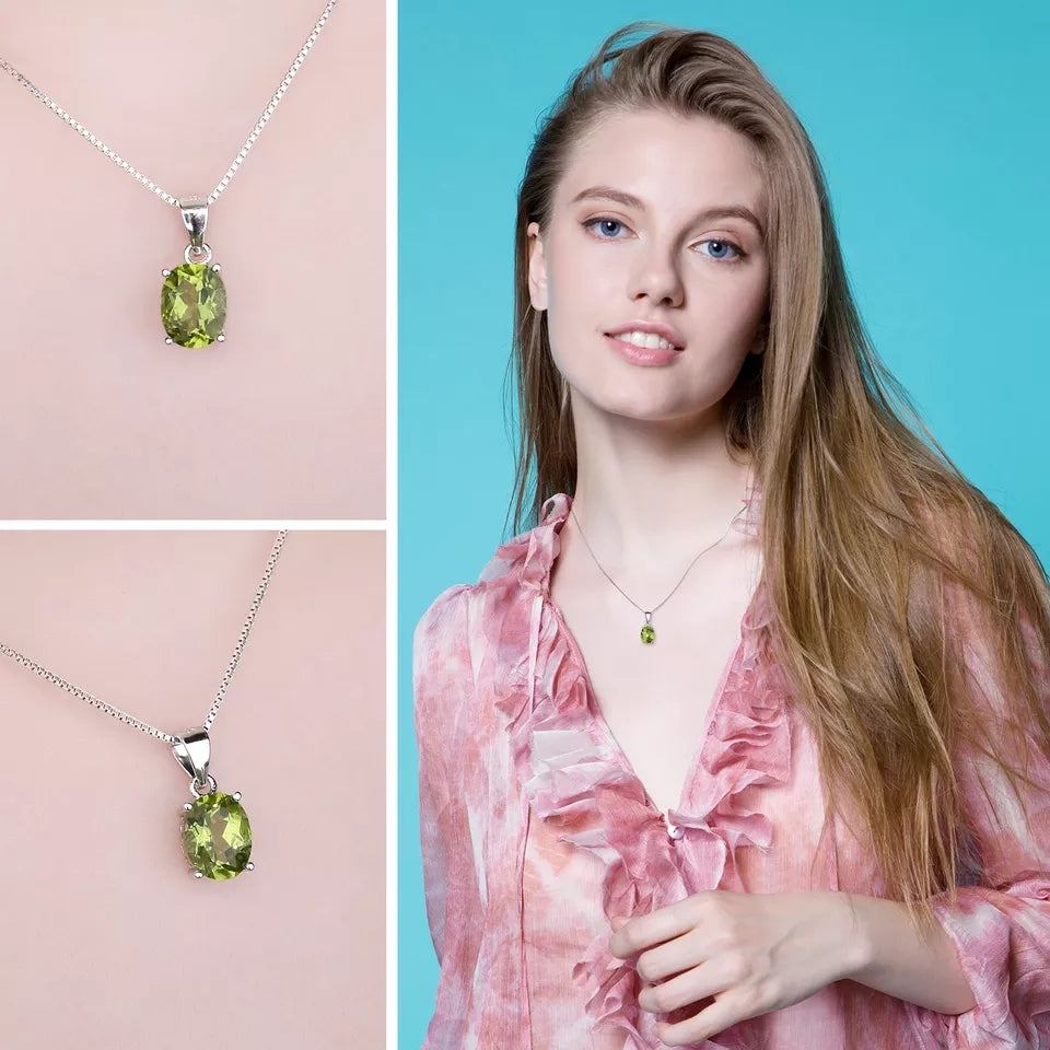 Natural  Peridot  925 Sterling Silver Ring Earring Pendant Necklace Jewelry Set