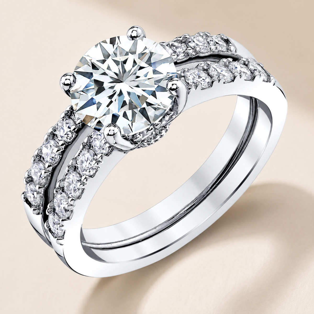 2 Piece Moissanite Bridal Ring Set – Certified 925 Sterling Silver Ring Set