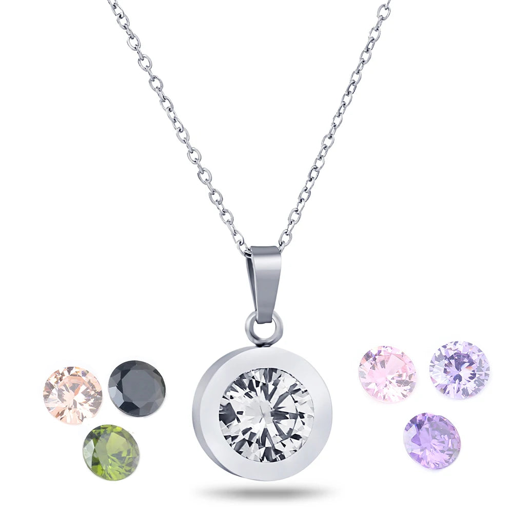Removable Necklace for women 2019 316L Stainless Steel DIY Crystal Charm Pendants Necklaces With Color Stones replace