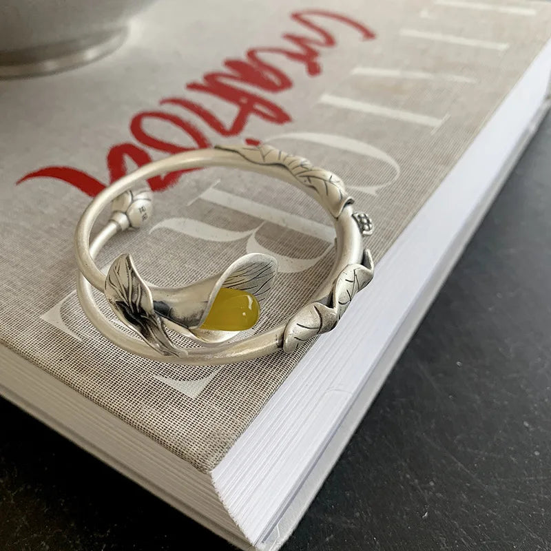 Bracelet for Trend Vintage Elegant Design Charm Leaves Flowers Aqeeq  Jewelry Creative Gifts