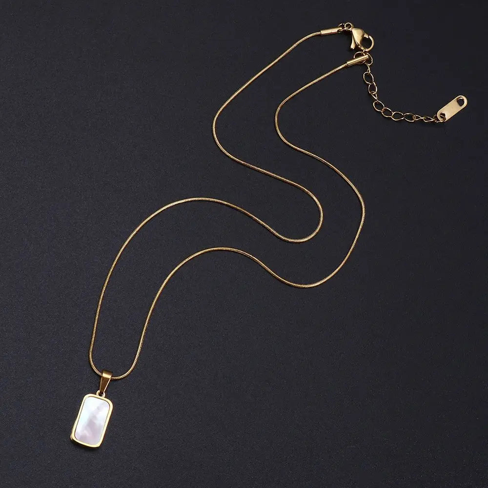 Double Sided Delicate Pendant Necklaces Stainless Steel Mini Square Necklace Elegant Fashion