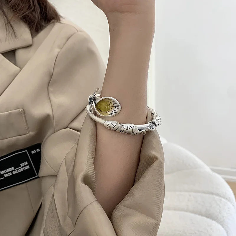 Bracelet for Trend Vintage Elegant Design Charm Leaves Flowers Aqeeq  Jewelry Creative Gifts