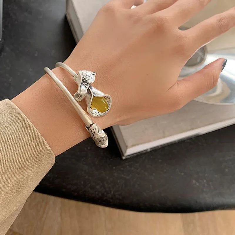 Bracelet for Trend Vintage Elegant Design Charm Leaves Flowers Aqeeq  Jewelry Creative Gifts