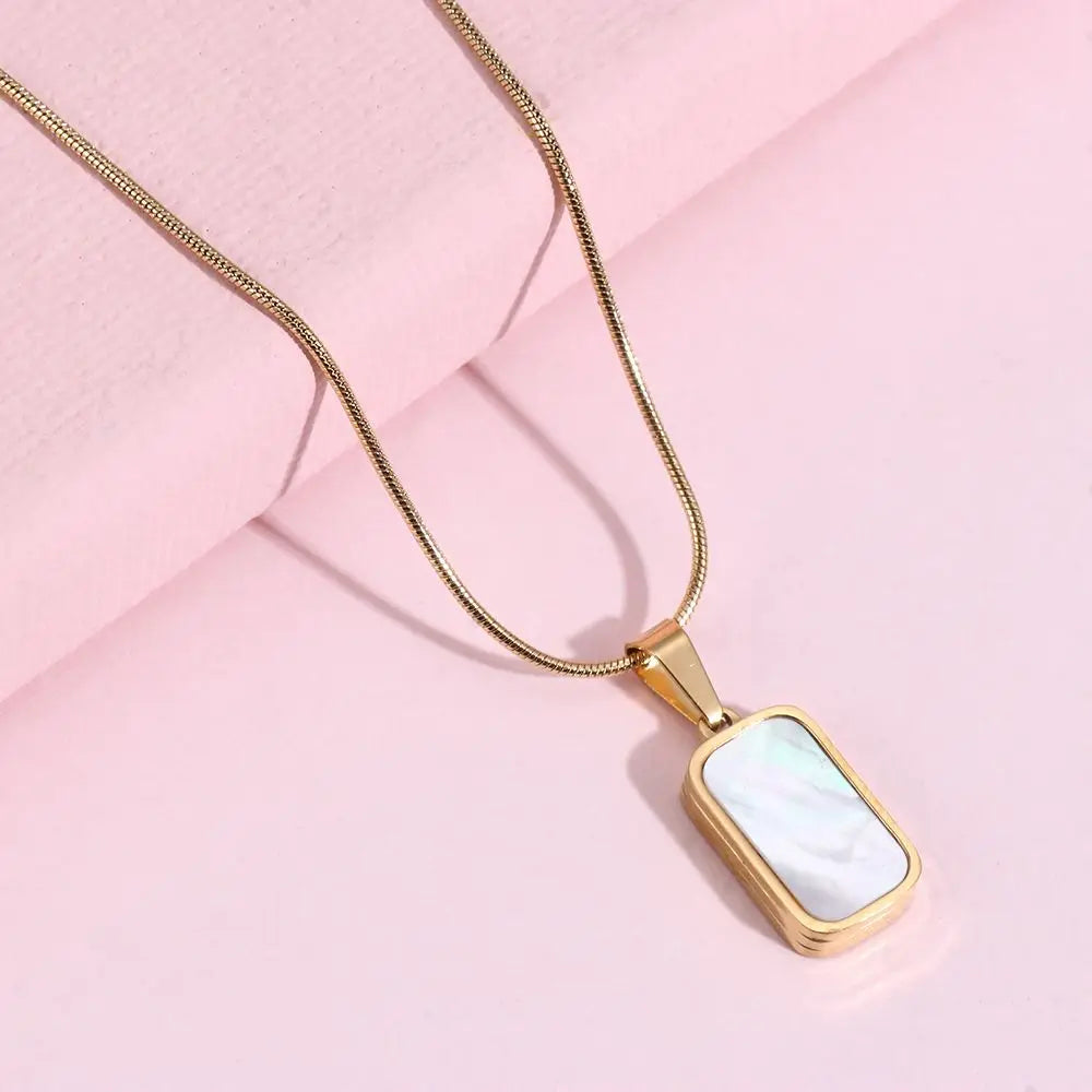 Double Sided Delicate Pendant Necklaces Stainless Steel Mini Square Necklace Elegant Fashion