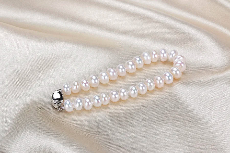Natural Freshwater Pearl 7-8mm Bread Round925 Sterling Silver Wedding Jewelry Sets