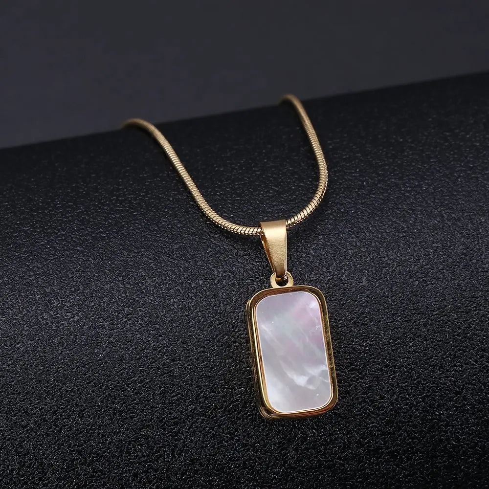 Double Sided Delicate Pendant Necklaces Stainless Steel Mini Square Necklace Elegant Fashion