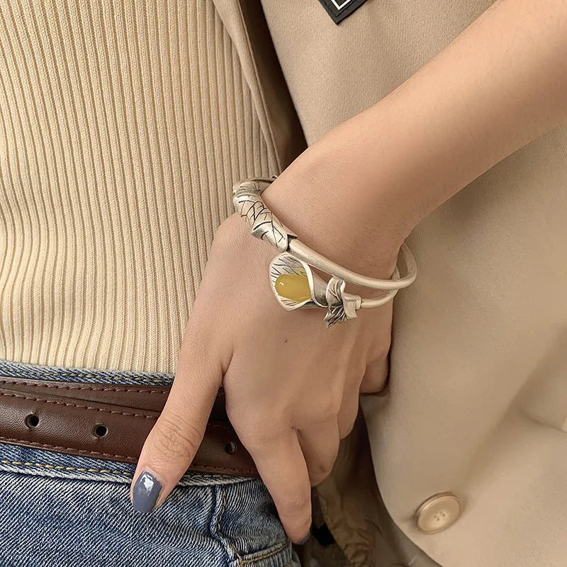 Bracelet for Trend Vintage Elegant Design Charm Leaves Flowers Aqeeq  Jewelry Creative Gifts