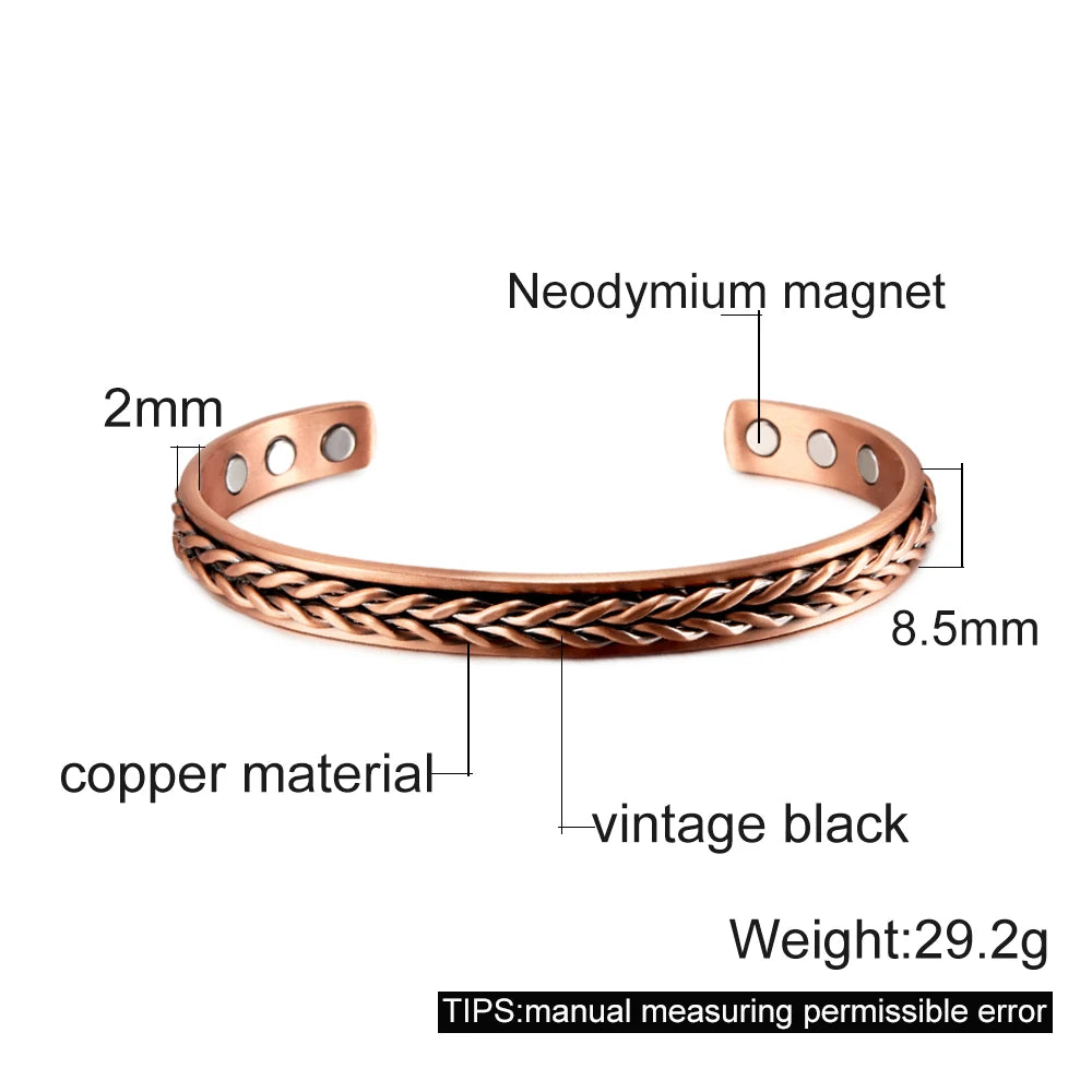 Copper Bracelets for  Pure Copper Vintage Magnetic Bangle with Energy Magnets Adjustable Cuff Jewelry Gift