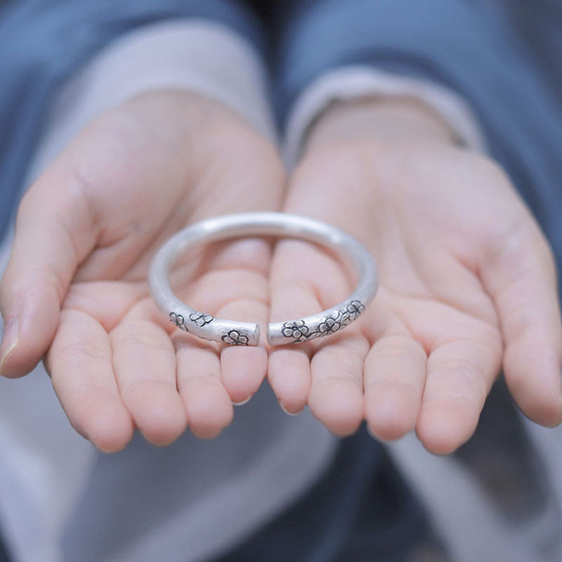 Trendy Elegant Charm Vintage Creative Flower Pattern Bangles Thai Silver Jewelry