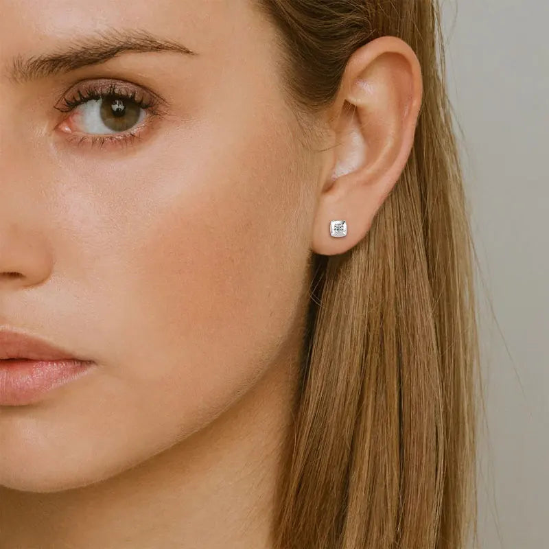 Round Moissanite Square Shape Stud Earrings for Women Men Genuine 925 Silver Minimalist Fine Jewelry Party Gift