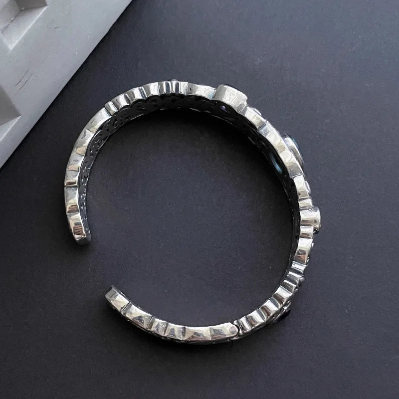 Vintage Carved Colored Zircon Cuff Bracelet Delicate Fashion