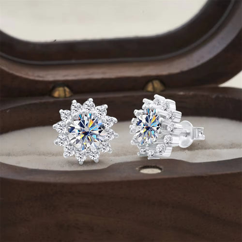 925 Sterling Silver Earrings 1 Carat *2 Moisanne Flowerpendant  D Color With Certificate Jewelry Engagement