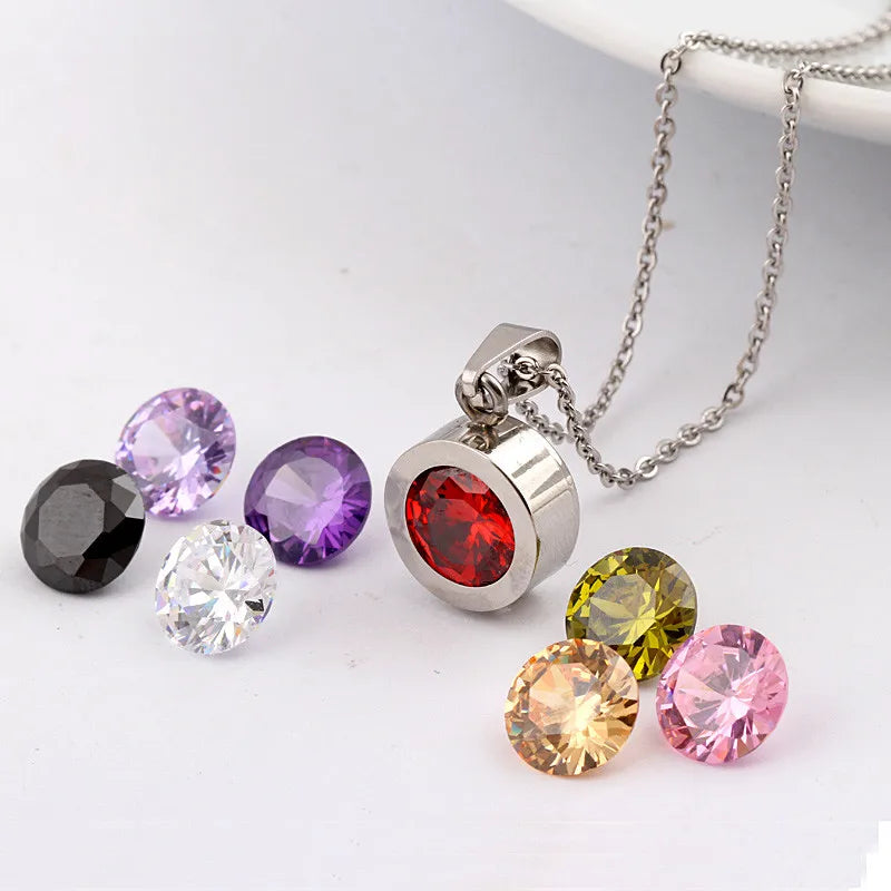 Removable Necklace for women 2019 316L Stainless Steel DIY Crystal Charm Pendants Necklaces With Color Stones replace