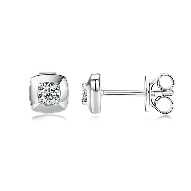 Round Moissanite Square Shape Stud Earrings for Women Men Genuine 925 Silver Minimalist Fine Jewelry Party Gift