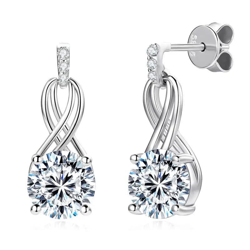 Moissanite Infinity Stud Drop Earrings 2CT Round D VVS1 Fine Jewelry for Women Wedding Gifts