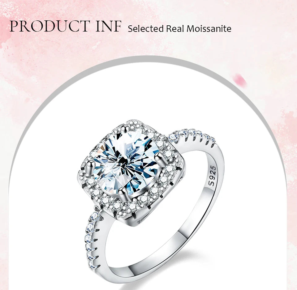 Moissanite Diamond Wedding H square Rings for Women Original 925 Sterling Silver Luxury Fine Jewelry