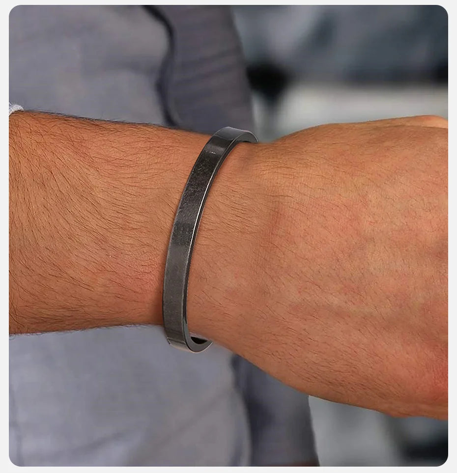 Oxdized Open Stainless Steel Bangle for Men Women, Basic Metal Cuff Bracelets, Retro Jewelry Christmas Birthday Gift