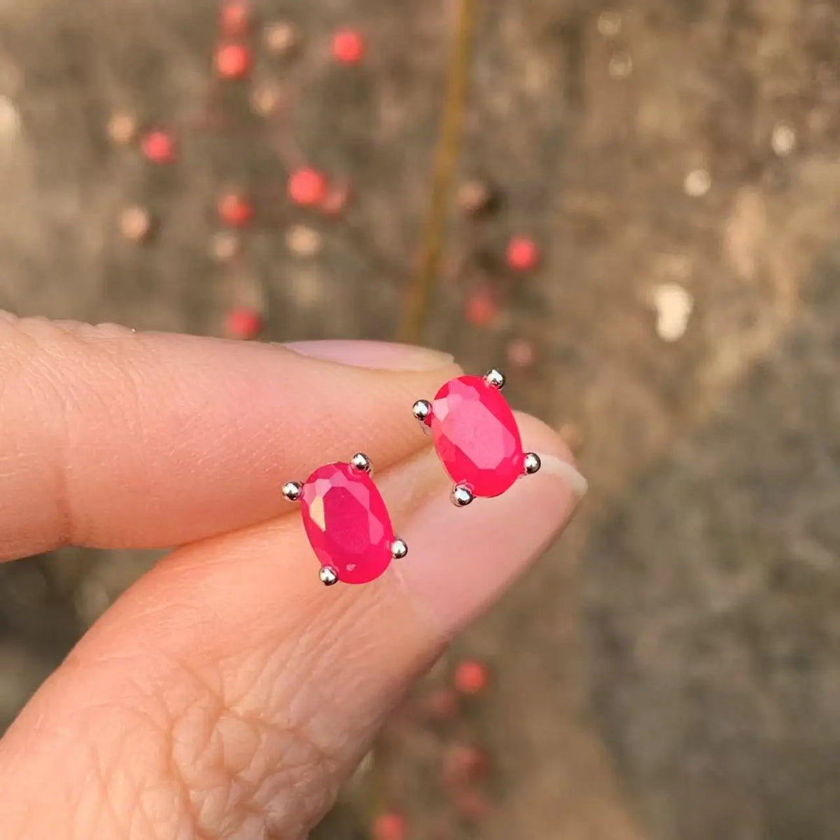 5*3MM Oval Natural Ruby Earrings 925 Silver Stud Earring For Women 925 Sterling Silver Cute Gift Prevent Allergy Fine Jewelry