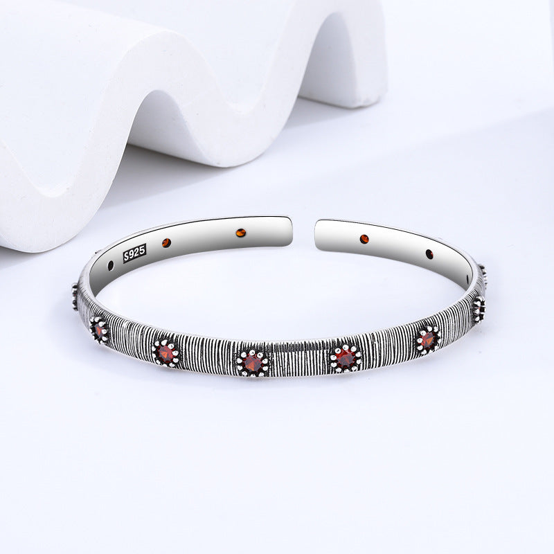 Vintage Court Red Zircon Cuff Bracelet  Ethnic Fashion New Jewelry Party  Gift