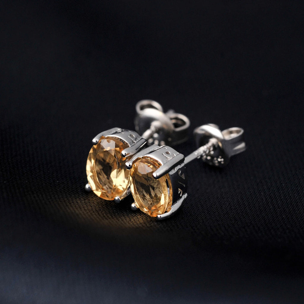 Citrine Earstuds 925 Sterling Silver – Genuine Gemstone