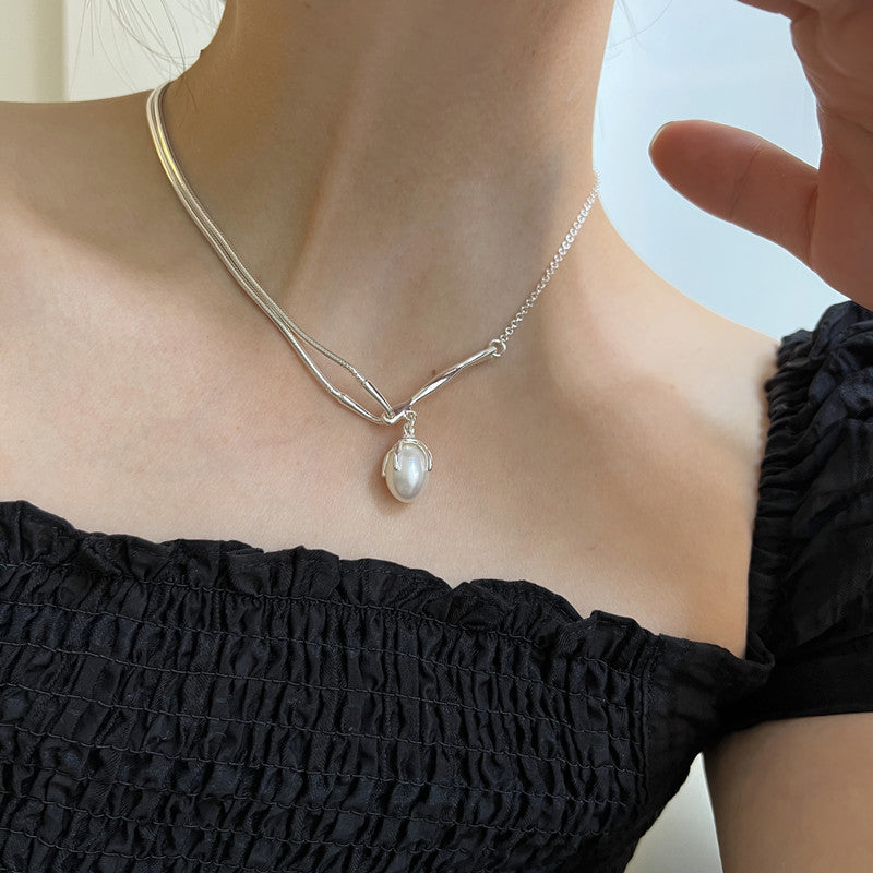Double Layer Pearl Pendant Necklace For Women Girl Clavicle Choker Korean Fashion Jewelry Gift Party