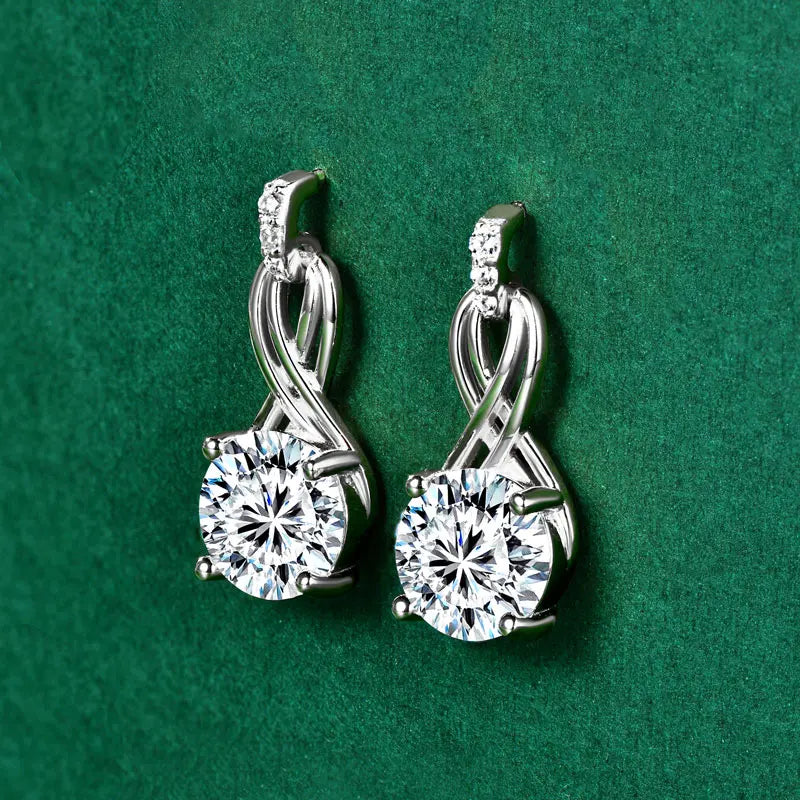 Moissanite Infinity Stud Drop Earrings 2CT Round D VVS1 Fine Jewelry for Women Wedding Gifts